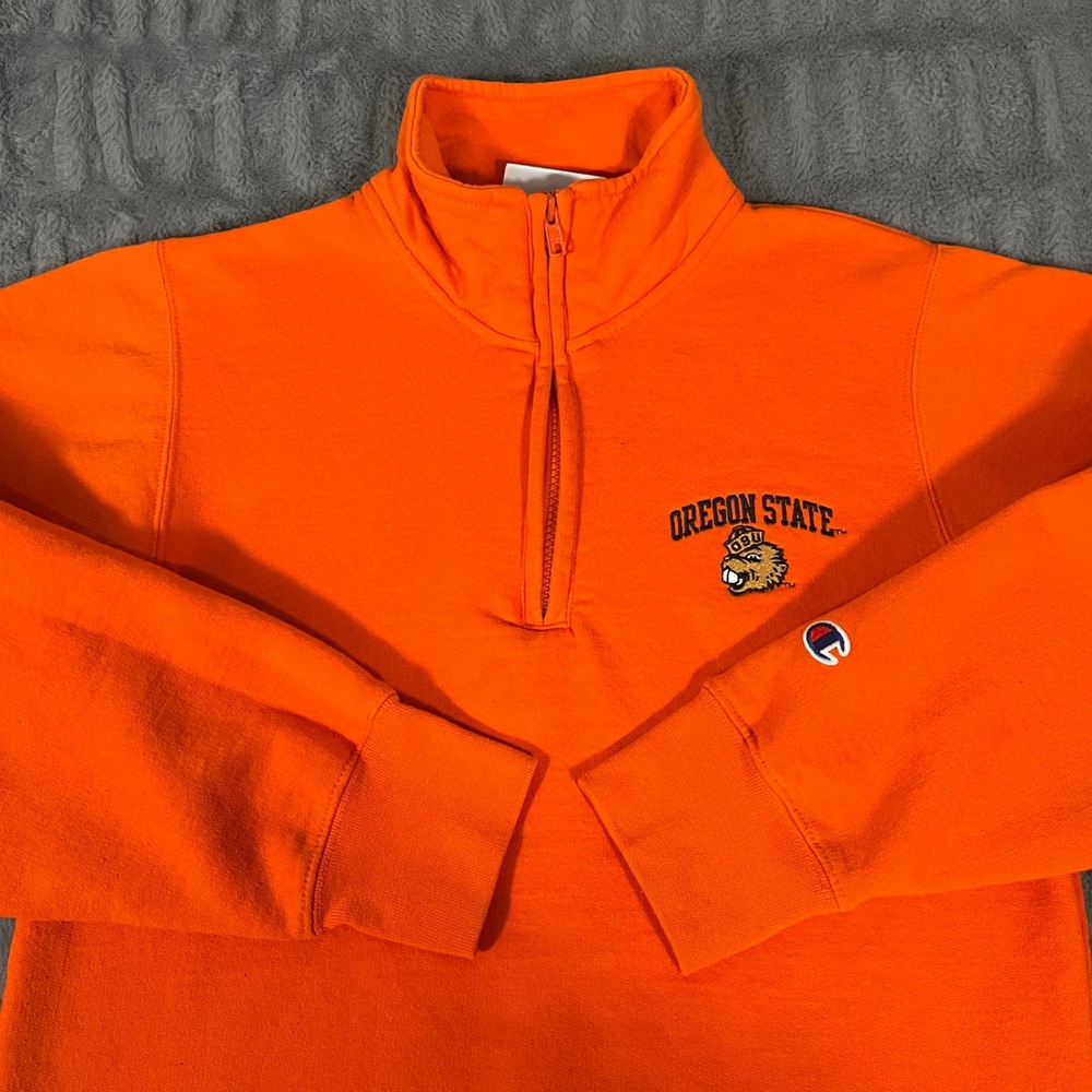 Champion‎ Oregon State Beavers Womens XS Quarter Zip Pullover Fleece Orange Mock